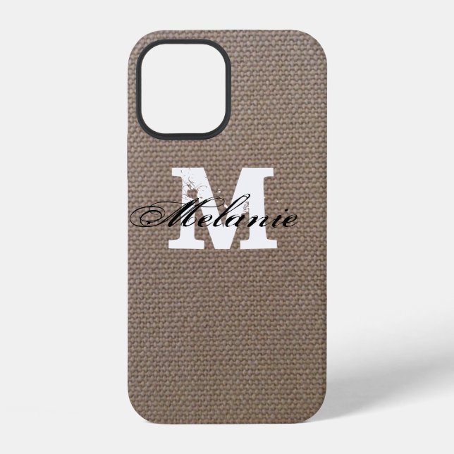 Personalized monogram burlap iPhone 12 case (Back)