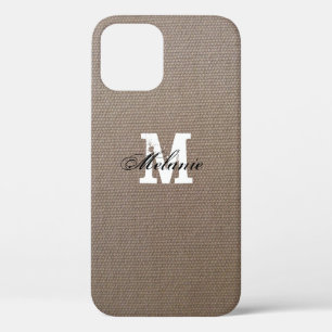 Personalized monogram burlap iPhone 12 case