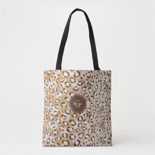 Personalized Monogram Cheetah Print Animal Pattern Tote Bag (Front)