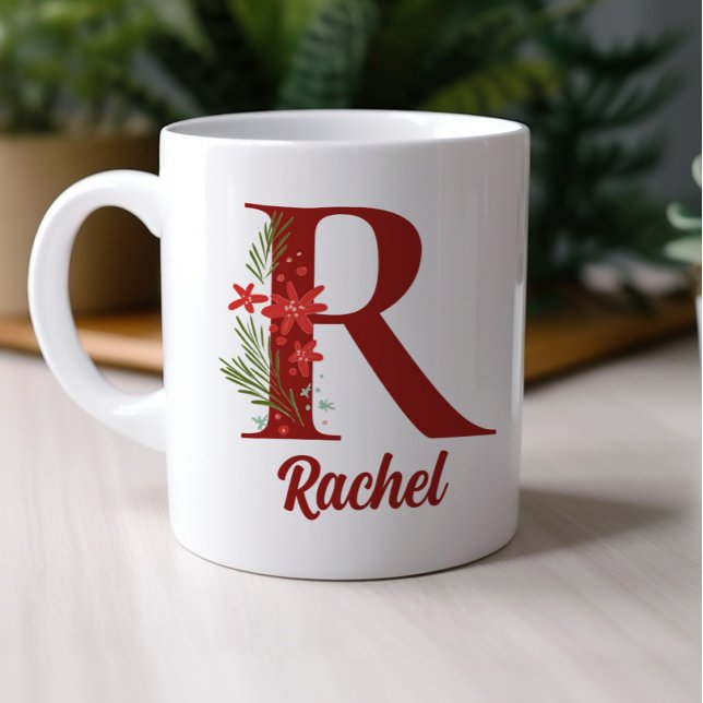 Personalized Monogram Christmas Hot Chocolate Coffee Mug (Monogram Personalized Christmas Gift Mug)