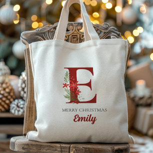Personalized Monogram Christmas Present Tote Bag