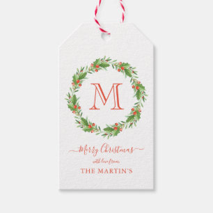 Personalized Monogram Christmas Wreath Gift Tags