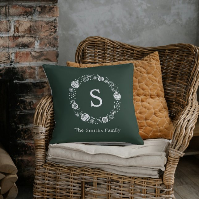 Personalized Monogram Christmas Wreath Throw Pillow (Creator Uploaded)