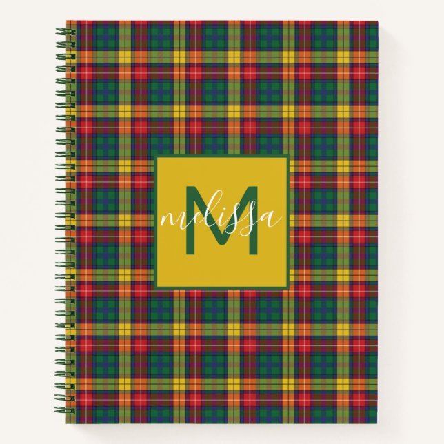 Personalized Monogram Clan Buchanan Tartan Plaid Notebook (Front)