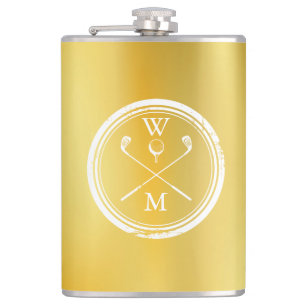 Personalized Monogram Classic Gold Golf Hip Flask