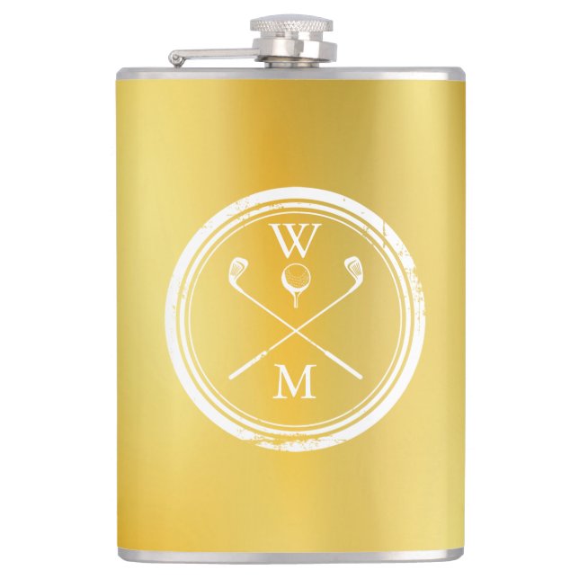 Personalized Monogram Classic Gold Golf Hip Flask (Front)