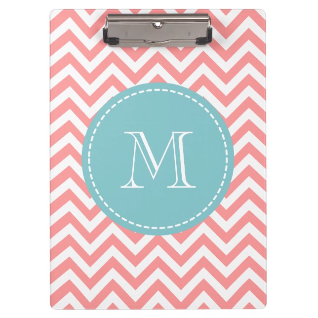 Personalized monogram clipboard with coral chevron (Front)