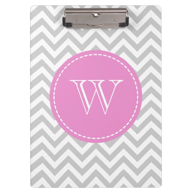 Personalized monogram clipboard with grey chevron (Front)