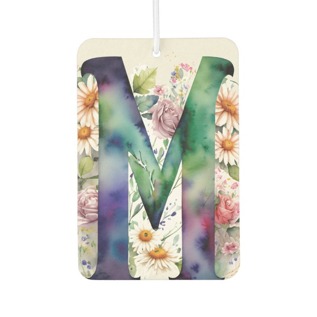 Personalized Monogram Colourful Watercolor Flowers Air Freshener (Front)