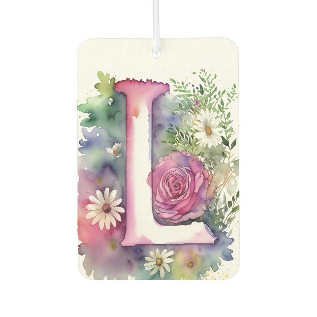 Personalized Monogram Colourful Watercolor Flowers Air Freshener (Front)