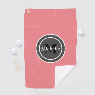 Personalized Monogram Coral Pink Women's Golf Towel