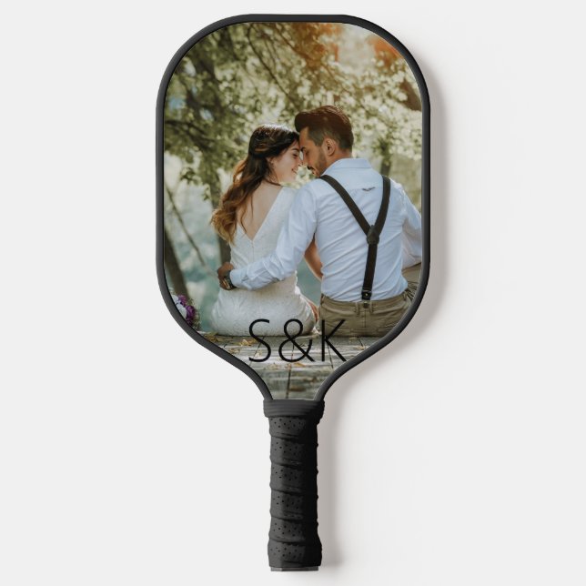 Personalized Monogram Couple Wedding Photo Pickleball Paddle (Front)