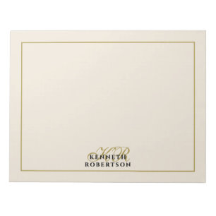 Personalized Monogram Cream Gold Minimalist Men Notepad