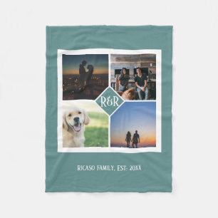 Personalized Monogram Custom 4 Photo Collage Fleece Blanket