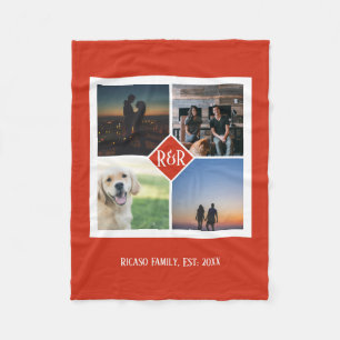 Personalized Monogram Custom 4 Photo Collage Fleece Blanket