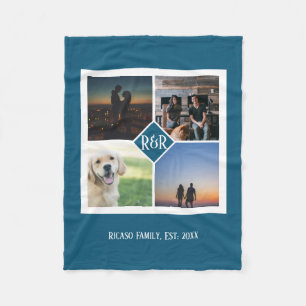 Personalized Monogram Custom 4 Photo Collage Fleece Blanket