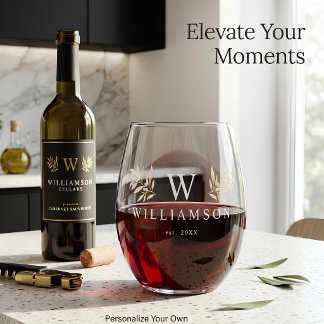 Personalized Monogram Custom Name Stemless Wine Glass