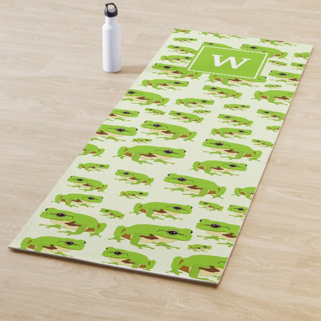 Personalized Monogram Cute Green Tree Frog Pattern Yoga Mat (In Situ)
