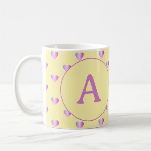 Personalized Monogram Cute Hearts Lilac Yellow Coffee Mug
