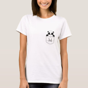 Personalized Monogram Cute Panda In Pocket T-Shirt