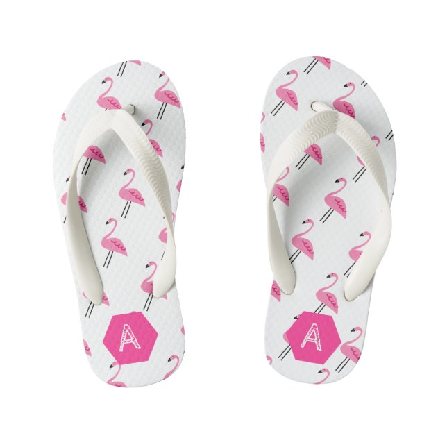Personalized Monogram Cute Pink Flamingo Pattern Kid's Flip Flops (Footbed)