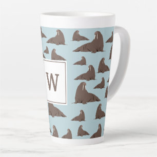 Personalized Monogram Cute Walrus Pattern Latte Mug