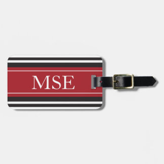 Personalized Monogram Dark Red Black Stripes Luggage Tag
