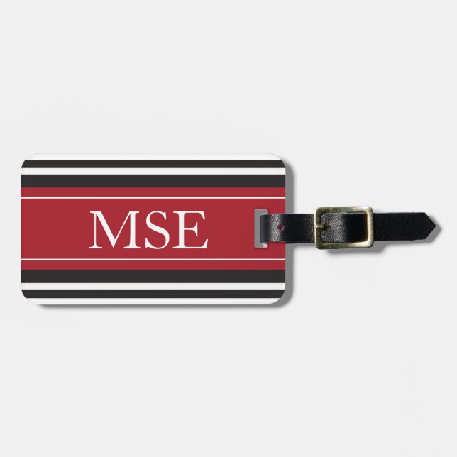 Personalized Monogram Dark Red Black Stripes Luggage Tag (Front Horizontal)