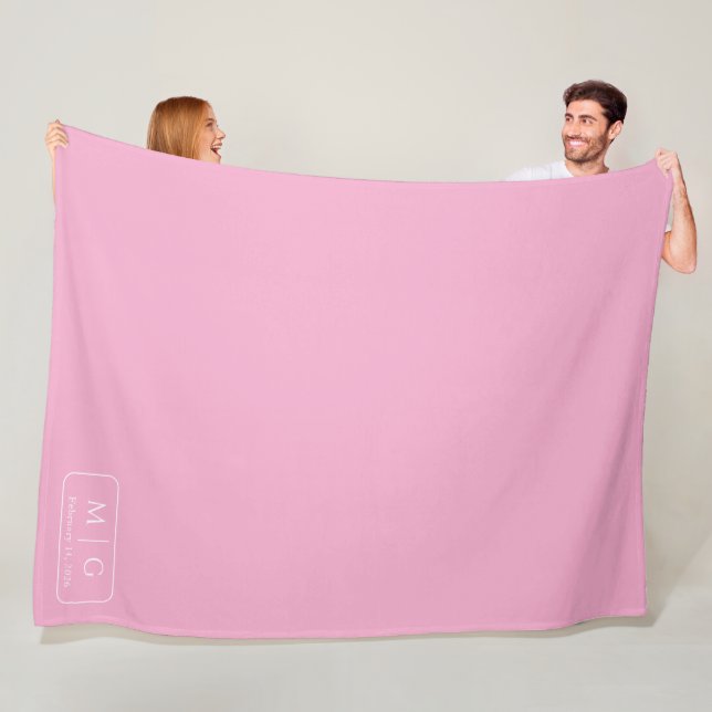 Personalized Monogram Date Light Pink Fleece Blanket (In Situ)