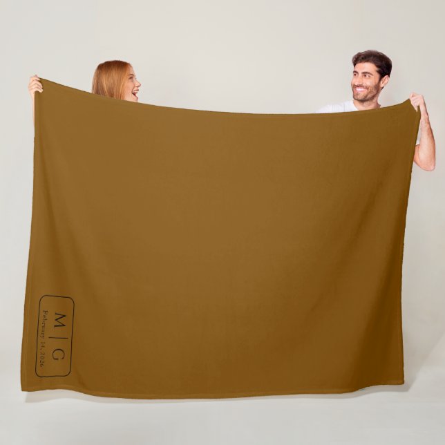 Personalized Monogram Date Solid Brown Fleece Blanket (In Situ)