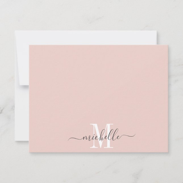 Personalized Monogram Dusty Pink White Script Name Card (Front)
