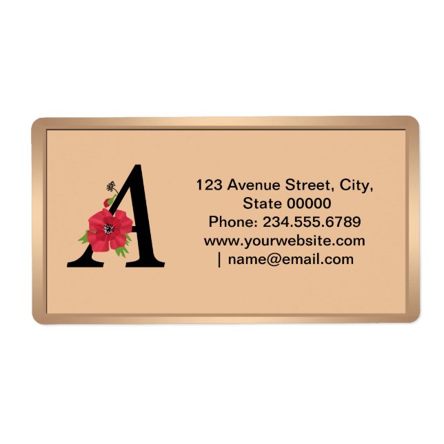 Personalized monogram editable A text red flower f (Front)