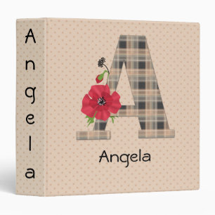 Personalized monogram editable A text red flower f Binder