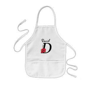 Personalized monogram editable D text red flower Kids Apron