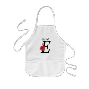 Personalized monogram editable E text red flower f Kids Apron