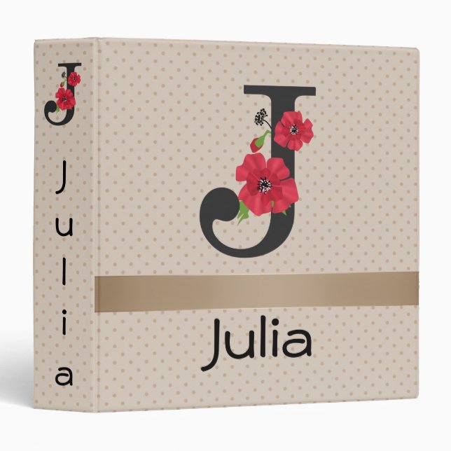 Personalized monogram editable J text red flower Binder (Front/Spine)