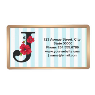 Personalized monogram editable J text red flower f
