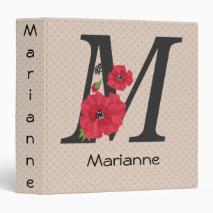 Personalized monogram editable M text red flower Binder