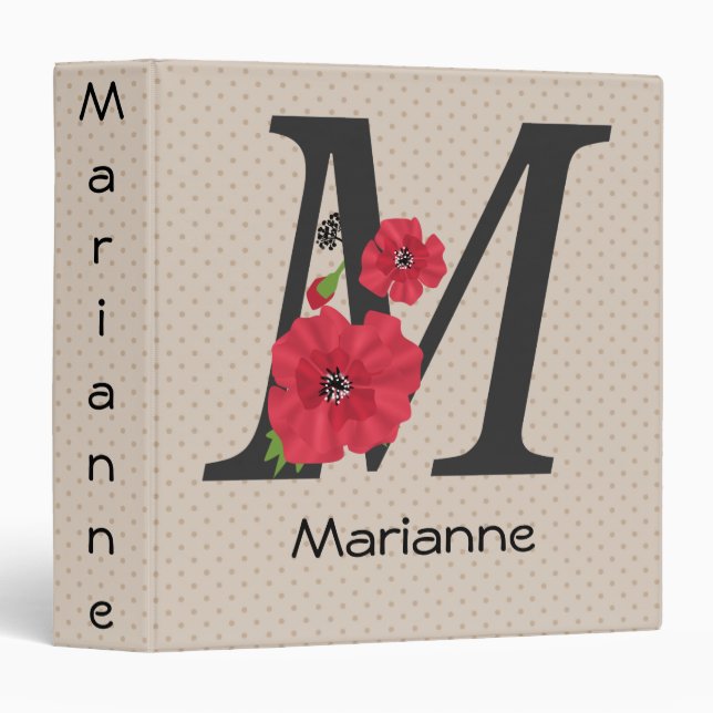 Personalized monogram editable M text red flower Binder (Front/Spine)