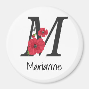 Personalized monogram editable M text red flower f Magnet