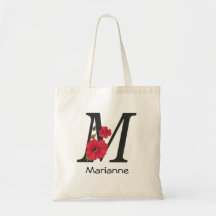 Personalized monogram editable M text red flower f