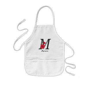 Personalized monogram editable M text red flower Kids Apron