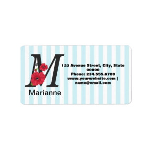 Personalized monogram editable Mtext red flower f Label