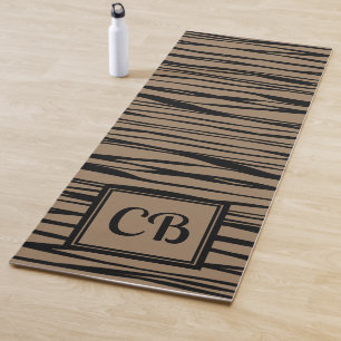 Personalized Monogram Elegant Line Art Black Beige Yoga Mat