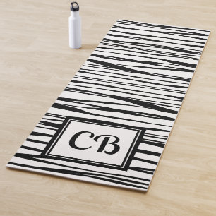 Personalized Monogram Elegant Line Art Black White Yoga Mat