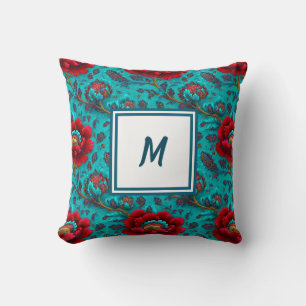 Personalized Monogram – Elegant Modern Floral Throw Pillow
