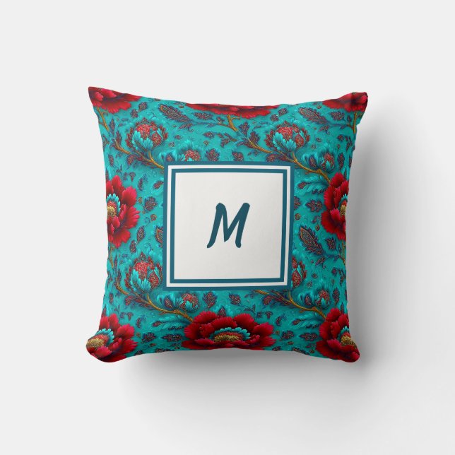 Personalized Monogram – Elegant Modern Floral Throw Pillow (Front)