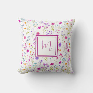 Personalized Monogram – Elegant Modern Floral Throw Pillow