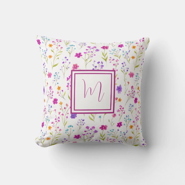 Personalized Monogram – Elegant Modern Floral  Throw Pillow (Front)