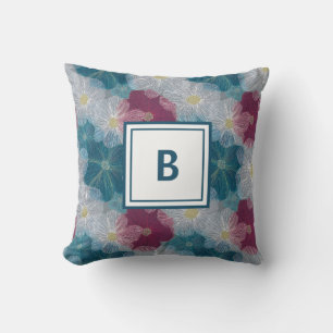 Personalized Monogram - Elegant Modern Floral  Throw Pillow